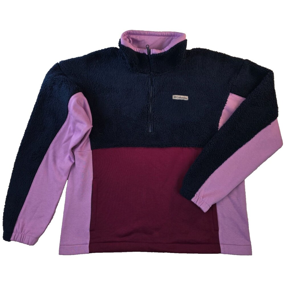 Medium Columbia Colorblock Fleece Pullover Navy Purple Maroon Quarter Zip